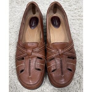 Clarks Ordell Ava Soft Brown Leather Slip On‎ Casual Comfort Shoes Women's 9.5M